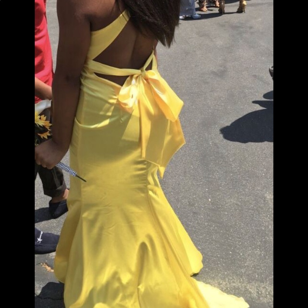 Long Mermaid Style Yellow Satin Dress